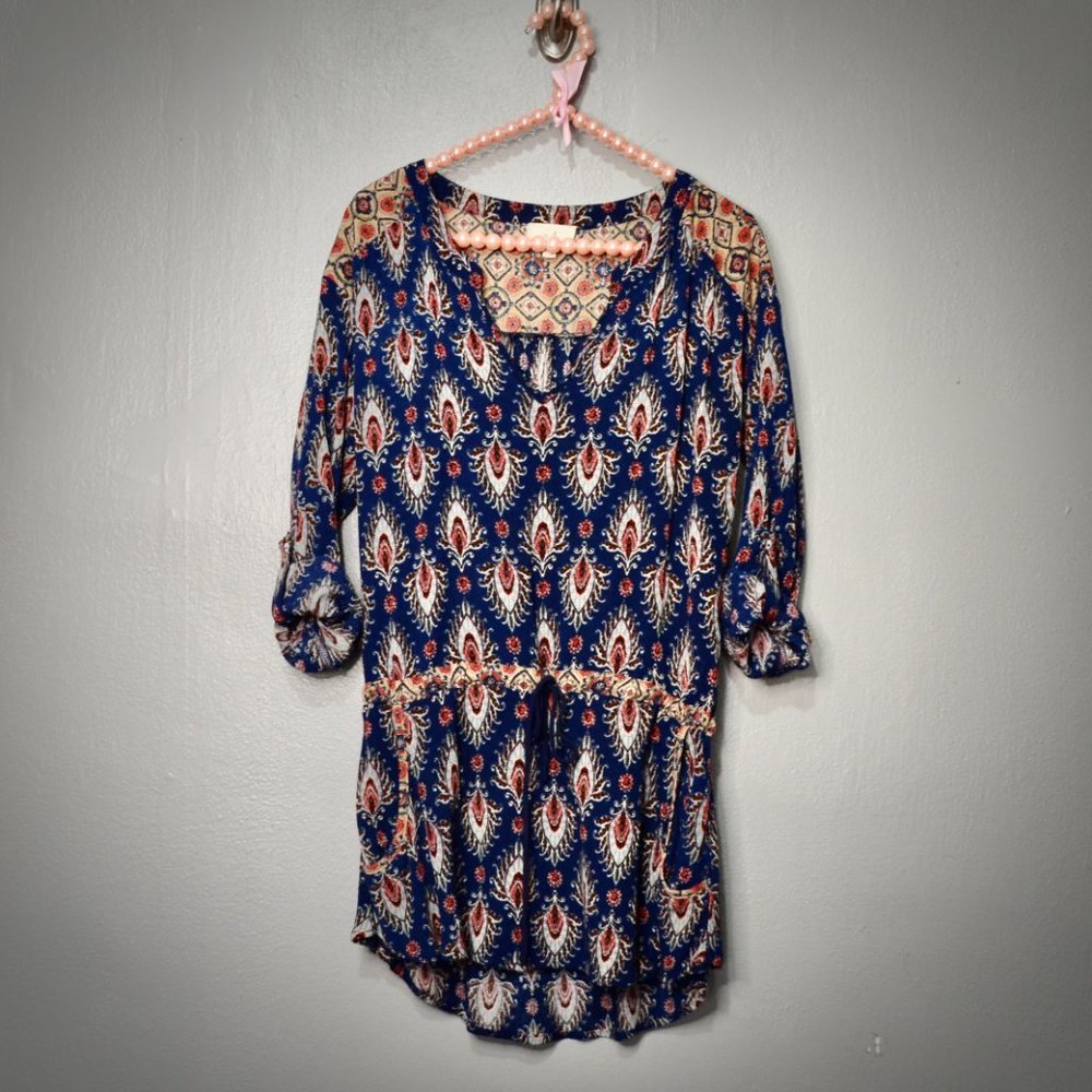 Anthropologie En Elly Abey Tie Waist Boho Paisley Tunic Mini Dress - Size S